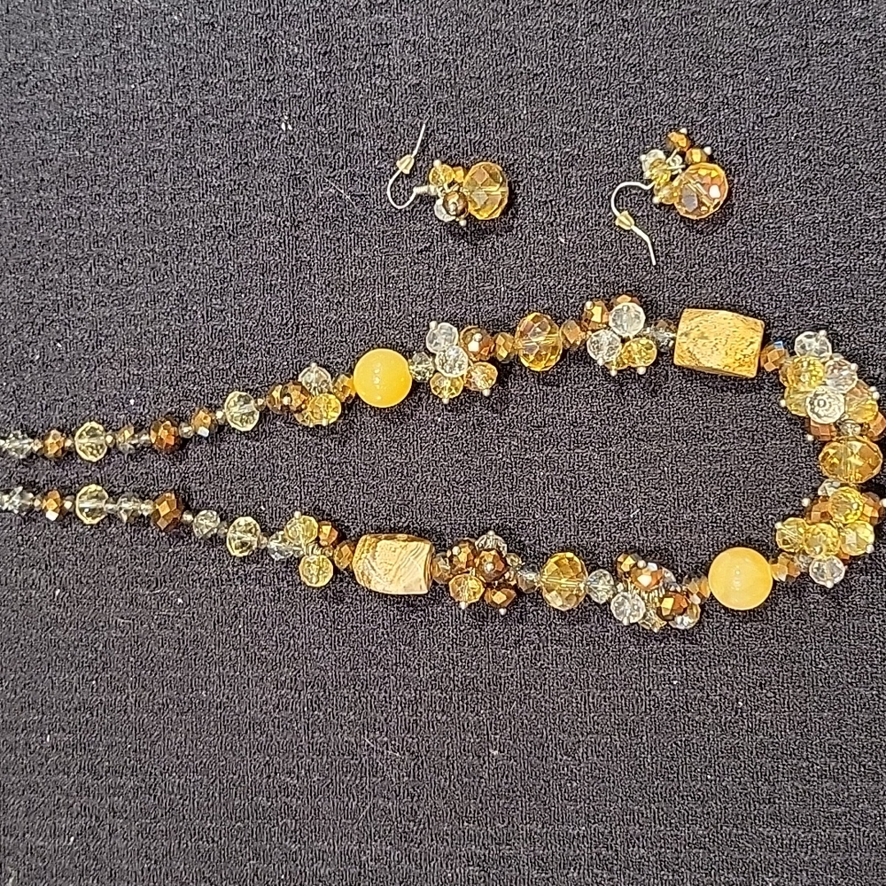 Crystal w polished stone Necklace and Earrings